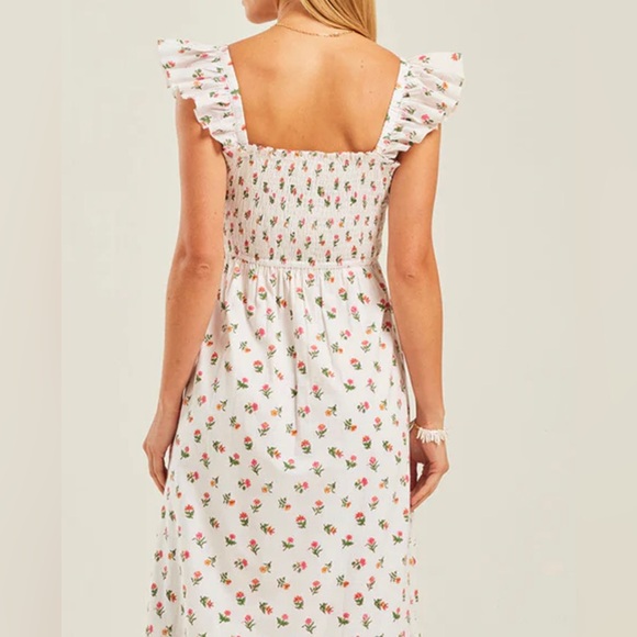 Pink City Prints Hand Smocked Sun Dress Pink Floral Flutter Sleeves Small S - Picture 4 of 7